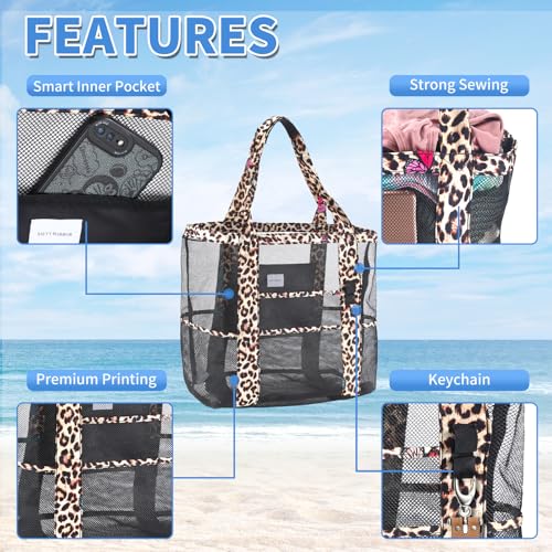 Savvy Harbor Mesh Beach Tote Bag with Sun Hat for Women, Foldable Multi-Purpose Large Tote Bag