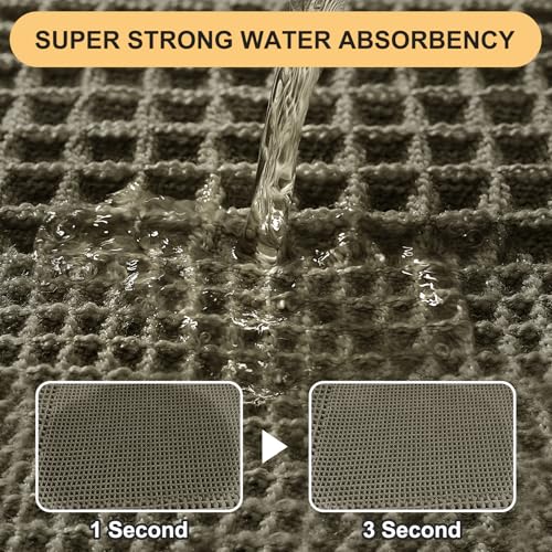 IM HOME Extra Large Waffle Bath Mat, Greyish Green 5'x2', Boho Bathroom Rugs Absorbent Non Slip, Ultra Soft Bathroom Mat, ...