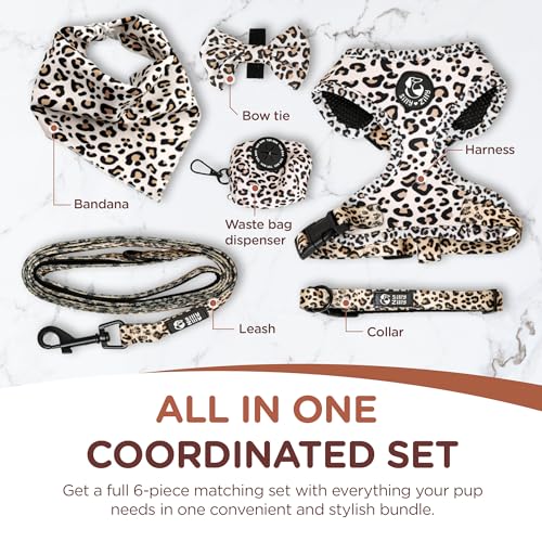 Silly Zilly No Pull Harness and Leash Set - 6-in-1 Adjustable Vest Harness and Collars for Medium and Large Dogs. (Leopar...