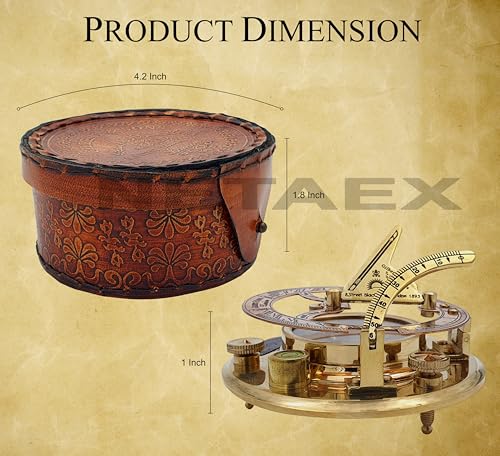 NETAEX Personalized Engraved Antique Brass & Copper Sundial Compass, Sundial Clock in Leather Box Gift Sun Clock Ship Repl...