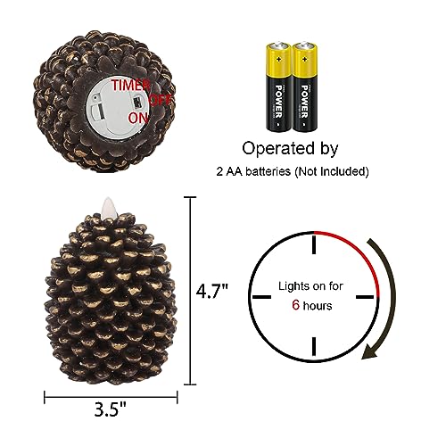 Wondise Flameless Candles with Timer, Battery Operated Flickering Wick Real Wax Pine Cone Candles for Holiday Indoor Decor...