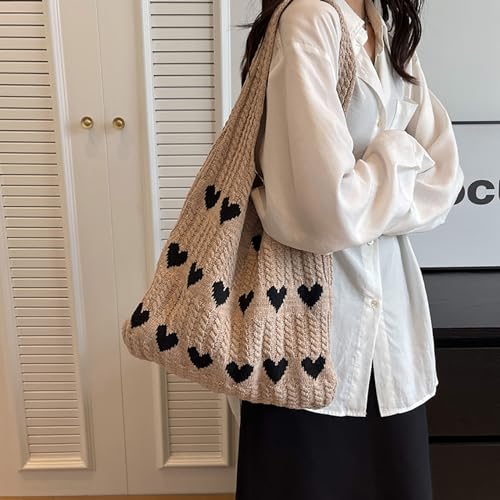 Gaudiwel Knitted Shoulder Tote Bag Large Crochet Beach Bag Hobo Bag Aesthetic Tote Handbags for Women