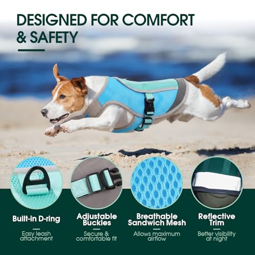 Kuoser Dog Cooling Vest for Summer, Lightweight Dog Cooling Harness Shirt with Breathable Mesh, Reflective Cooler Jacket P...