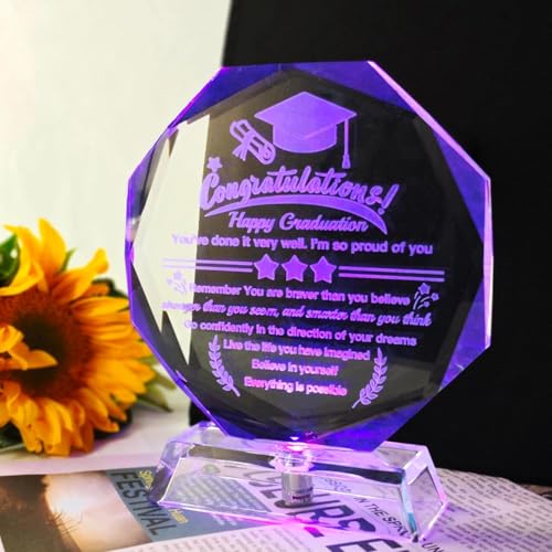Graduation Gifts 2026, High School College Masters Degree PHD Graduation Gifts for Students, 3D Laser Engraved Crystal Kee...