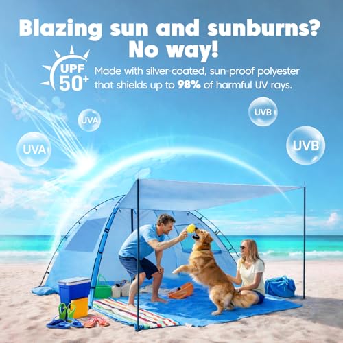 Purebox Beach Tent Sun Shelter - 2/3/4 Person UPF 50+ UV Protection Tents with Canopy, Easy Setup Lightweight Beach Shade ...