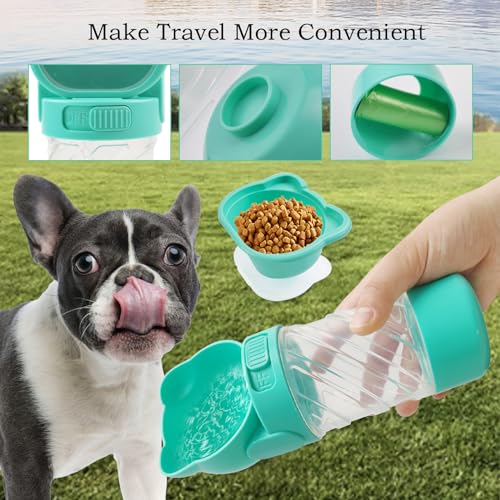 Dog Water Bottle Portable,Leak Proof Puppy Water Bottle Dispenser with Food Container,Lightweight Travel Water Bowl for Do...