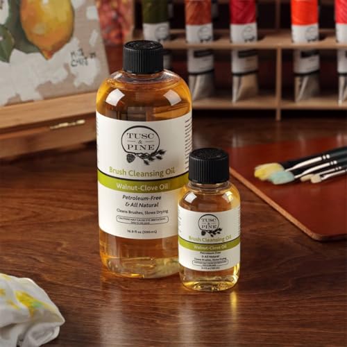 Tusc & Pine Brush Cleansing Oil - 100ml (3.4 Fl Oz) Walnut-Clove Oil Paint Brush Cleaner, Preserves Natural & Synthetic Br...
