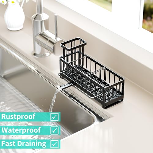 HapiRm Sponge Holder for Kitchen Sink - Self-draining Sink Caddy with Brush and Dishcloth Holders, Stainless Steel Kitchen...