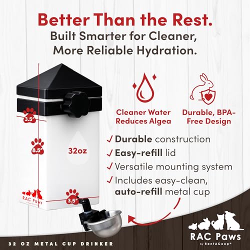 RentACoop No-Drip 32oz Small Animal Drinking Bottle with Auto-Fill Metal Cup for Small Pet/Bunny/Ferret/Hamster/Guinea Pi...
