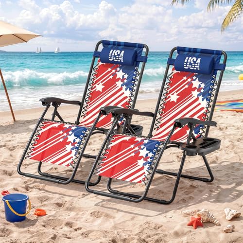 Magshion Zero Gravity Lounge Chairs 2 Pack, Adjustable Folding Recliner with Side Tray Cup Holder, Removable Headrest Pill...