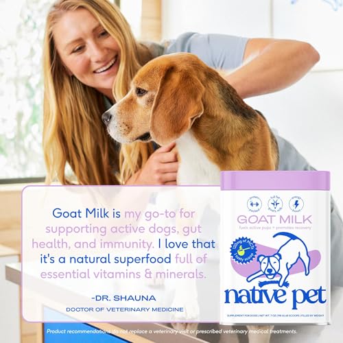 Native Pet Goat Milk Powder - Dog Food Topper for Active Dogs - Post-Activity Recovery, Energy, Immune Support, Hydration...