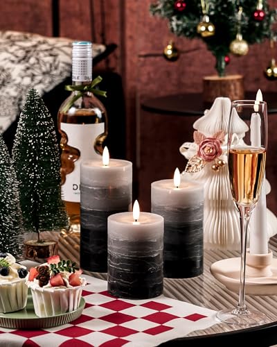 Stmarry Distressed Gradient Gray Flameless Candles with Remote and Timer, Real Wax Made LED Pillar Candles Battery Operate...