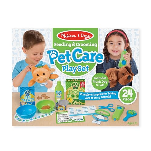Melissa & Doug Feeding and Grooming Pet Care Play Set Pretend Play Vet Toy Veterinarian Kit for Kids