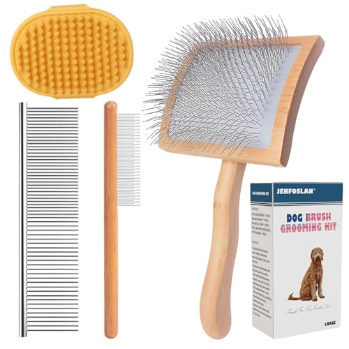 JENFOSLAN Slicker Brush for Dogs, Professional Dog Grooming Brush for Golden Doodle & Poodle - Deshedding Dog Brush for Me...