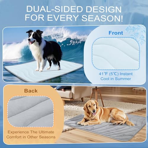 Cozyide Dog Cooling Mat, Q-Max>0.45 Thin Breathable Cooling Mat for Extra Large Dogs, Washable Reversible Dog Pad for Four...