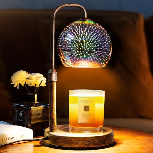 Glocusent Candle Warmer Lamp with Timer, 3D Glass Globe, Antique Base, Dimmable Height Adjustable Wax Melter for Scented J...