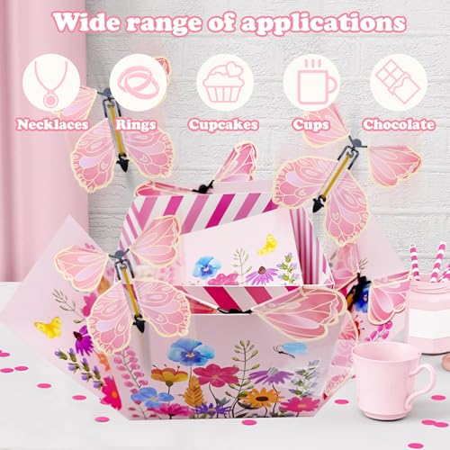 Butterfly Surprise Explosion Gift Box,Floral Printed Exploding Fantasy Box Pink DIY Creative Flying Butterfly Gift Package...