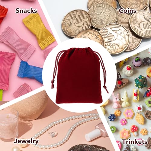 LIQWEI 20Pcs Velvet Drawstring Pouches, Mini Velvet Gift Bag, Jewelry Pouch Bag Burgundy Gift Bags, Small Drawstring Bags ...