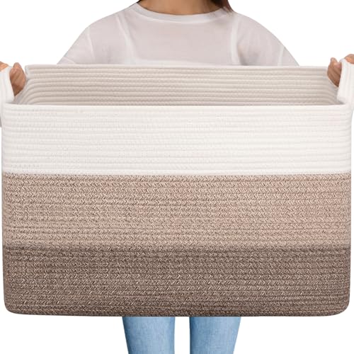 OIAHOMY Extra Large Blanket Basket, 95L Cotton Rope Woven Laundry Basket, Toy Bin for Baby Room, Container for Blanket Sto...