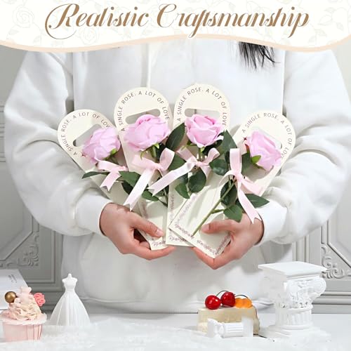 Suncalla 4 Pack Artificial Rose Gift Set for Mom, Mothers Day Flowers Gift with Handheld Boxes Card, Mini Rose Bouquet Kee...