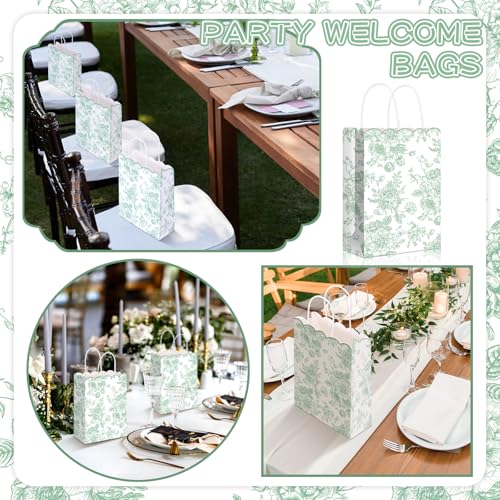 Kolldenn 24 Pcs Sage Green Floral Gift Bags with Handles Wildflower Party Favor Candy Treat Goodie Bags Scalloped for Birt...