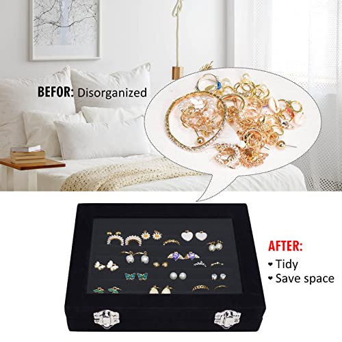 Vicoter Rings Organizer Tray 7 Slots Velvet Jewelry Earring Storage Box with Transparent lid Jewelry Display Case for Girl...