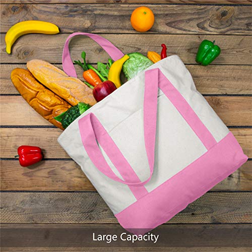TOPDesign 1-Pack Canvas Tote Bag with an External Pocket, Reusable Grocery Shopping Bag, Top Zipper Closure, Daily Essenti...