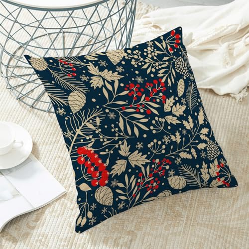 Christmas Pillow Covers 20x20 Inch 2 Pcs, Navy Blue Red Floral Decorative Throw Pillows for Couch, Xmas Winter Flower Outd...