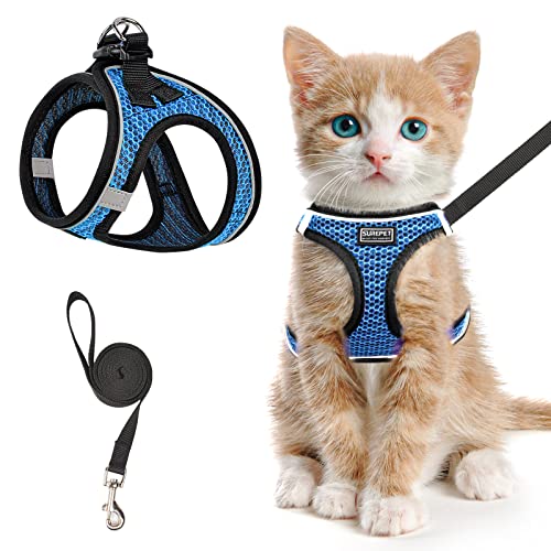 SALFSE Cat Harness and Leash for Walking Escape Proof, Adjustable Kitten Vest Harness Reflective Soft Mesh Puppy Harness f...