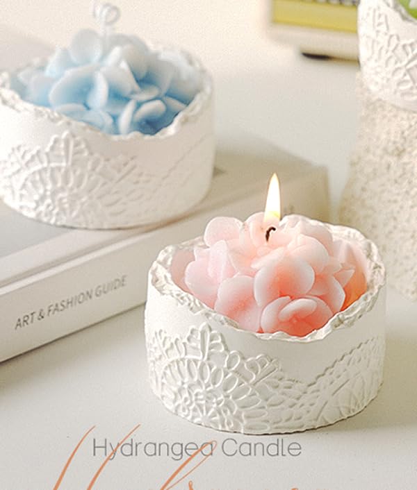Pink Hydrangea Flower Scented Candle - Decorative Lace Cup Candle, Romantic Floral Candle Gift, Home Fragrance Decor, Moth...