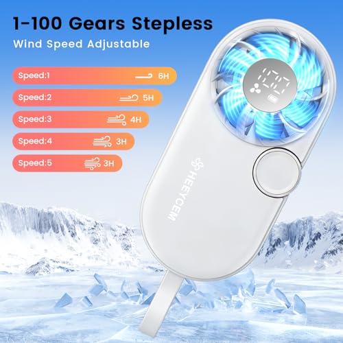 HEEYCEM Portable Handheld Fan, Rechargeable Mini Fan with 7 Blades for Greater Airflow, 5 Adjustable Speeds, LED Digital D...