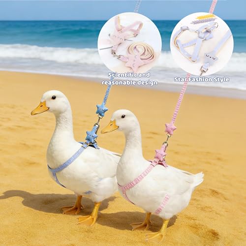 2 Pcs Adjustable Chicken Harness and Leash Set, Comfortable Duck Harness and Leash for Real Ducks, Upgraded Easy to wear C...