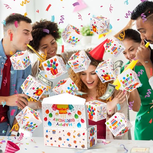 Tenceur 14 Pcs Happy Birthday Exploding Gift Box Set 12 Bounces Boy or Girl Folding Bouncing Gift Box Funny Pop out Money ...