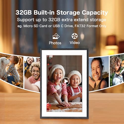 Digital Picture Frame, 10.1'' Frameo Digital Frame Wifi, 32GB Memory, 1280*800 HD Touch Screen Digital Photo Frame, Wall M...