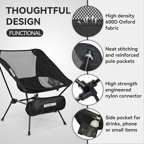 MARCHWAY Ultralight Folding Camping Chair, Heavy Duty Portable Compact for Outdoor Camp, Travel, Beach, Picnic, Festival, ...