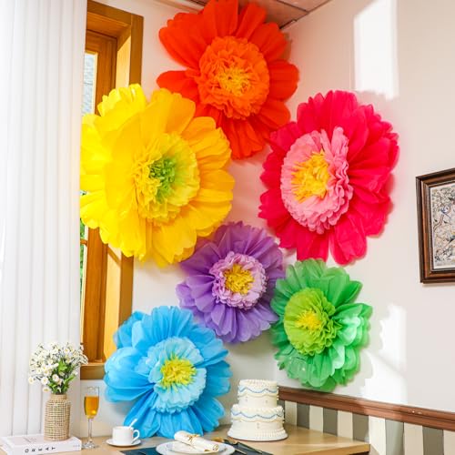 Giegxin 6 Pcs 31.5", 24" Colorful Giant Paper Flower Mexican Large Tissue Paper Flower for Wall Big Fiesta Crepe Floral De...