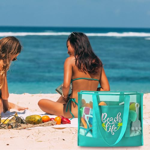 hsmyank Reusable Large Beach Bags With 2 Pockets & Zipper, Lightweight Beach Tote for Poolside, Trip/swim