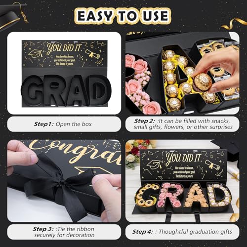 Graduation Gift Box 2026,GRAD Letter Shaped Fillable Cardboard Box for Graduation Gifts, Snacks, Flowers & More,Includes R...
