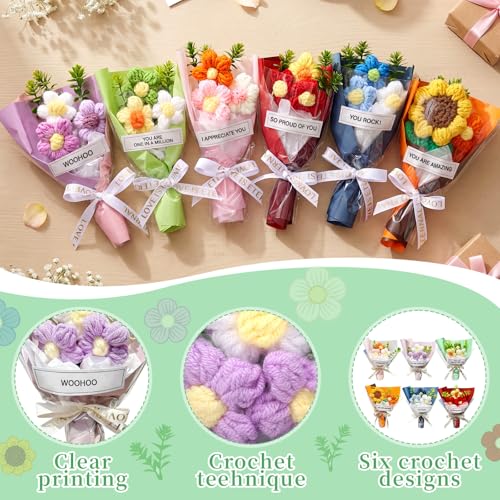 Riceshoot 12 Pcs Inspirational Crochet Gifts Positive Handmade Mini Crochet Flowers Bouquet Thank You Flower Bouquet Appre...
