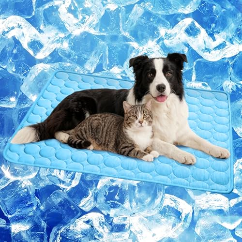 SISROL Cooling Mat for Dogs & Cats, Q-Max>0.4 Chill Fiber Pet Cooling Pad, Washable Non-Slip Non-Toxic Portable Cooling Be...