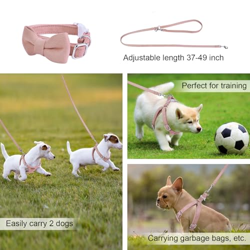 Dog Harness and Leash Set, XXS No Pull Adjustable Puppy Harness with Multifunction Pink Dog Leash and Dog Collar, Soft No ...