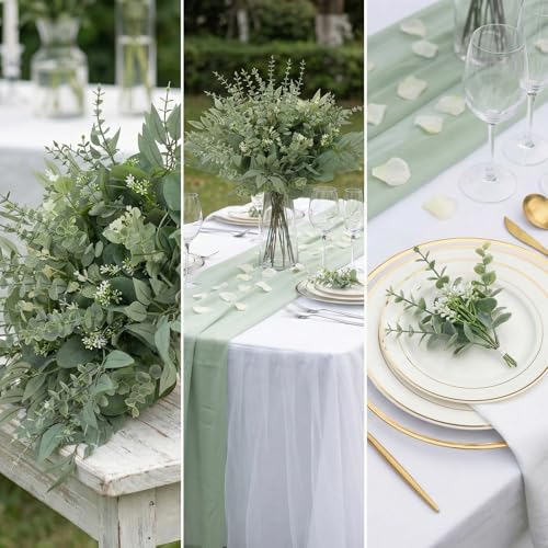 lovemoon 130 Pcs Artificial Mixed Eucalyptus Stems Bulk, 5 Kinds of Faux Greenery Eucalyptus Leaves Bulk for Vase Wedding ...