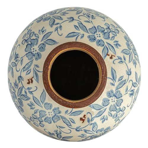 Creative Co-Op DF2720 8" H Terracotta Floral Transferware Pattern & Crackle Finish Vase, Blue