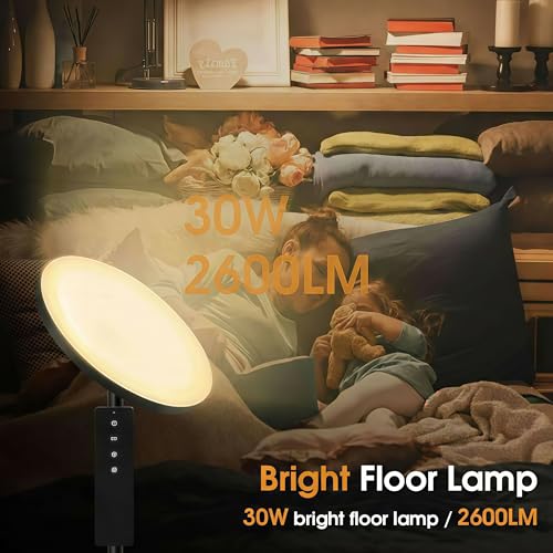 hanaking Upgraded Floor Lamp, 30W/2600LM Super Bright Floor Lamp with Remote Control, Stepless Adjust Color Temperatures a...