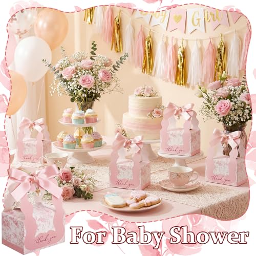 ForraFun 50 Sets Floral Wedding Favor Boxes with Pearl Pendant Bow Ribbon Floral Wedding Party Candy Boxes Bridal Gift for...