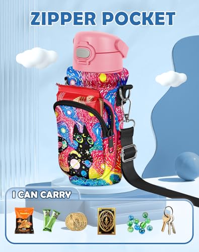 Miss Adola Water Bottle Carrier with Strap - Insulated Neoprene Water Bottle Holder Bag with Pocket for 14-20 oz