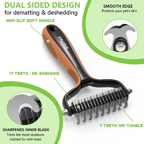 Staltwo Deshedding Dog Brush for Shedding - 2-in-1 Professional Undercoat Rake and Furminator for Dogs | Shedding Control ...