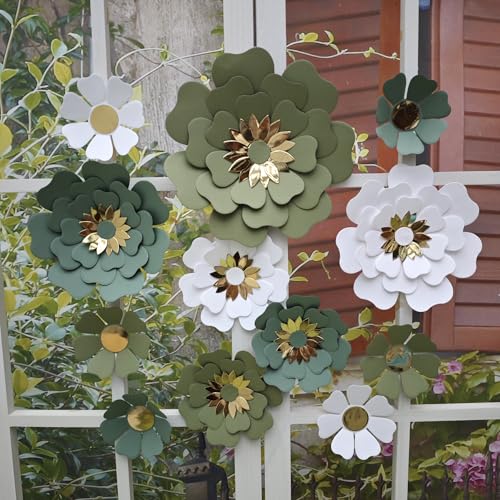 Mybbshower Paper Flower for Birthday Wedding Party Backdrop Nursery Wall Home Decor (10 inch-6 inch) Pack of 12 (Dusty Gre...