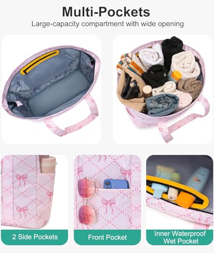 Octsky Large Beach Bags for Women - Waterproof Sandproof Beach Tote with Dual Zipper and Wet Pocket - 3 Outside Pockets