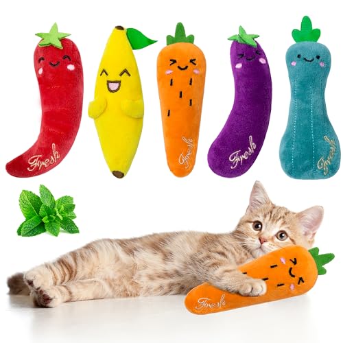 Seyezo Catnip Toys for Indoor Cats, 5 Pack Cat Toys for Cats, Fluffy Catnip Toys for Chewing Playing, Interactive Kitten T...